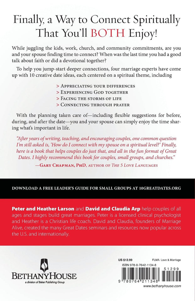 back book cover of 10 great dates, connecting faith, love and marriage, by david arp and claudia arp